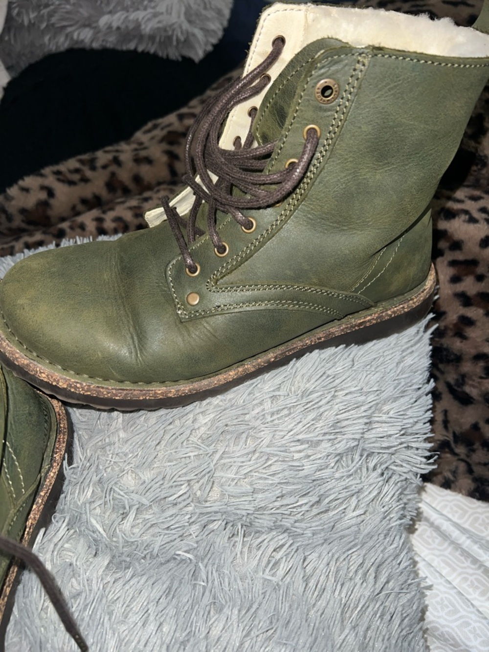 Birkenstock Olive Green Leather Shearling-Lined Boots - Picture 2 of 6